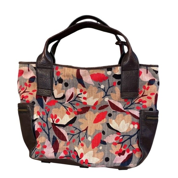 Cherry Blossom Emerson Canvas and Leather Fossil Hobo Handbag No Strap - Picture 2 of 8